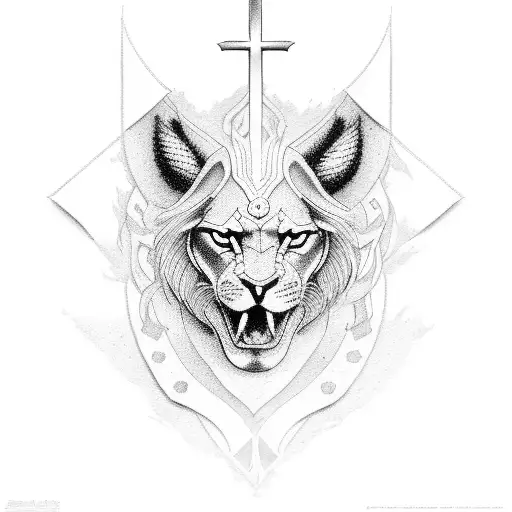 Christian Cross lion anime tattoo design idea