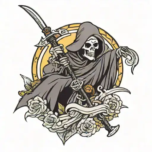 tactical grim reaper with Hawaiian tattoo design idea