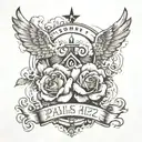 Psalm 147:3: "He heals the brokenhearted and binds up their wounds" with clouds and two angles tattoo design idea