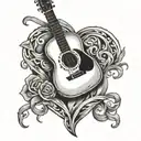 acoustic guitar intertwined tattoo design idea