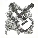 acoustic guitar intertwined tattoo design idea