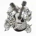 acoustic guitar intertwined tattoo design idea