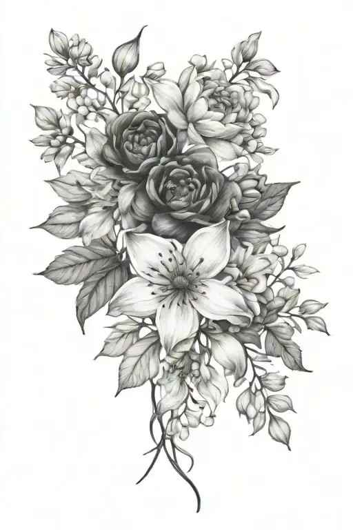 Sketch "May August October Birth Flower Bouquet" Tattoo Design Idea tattoo design idea