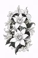Lily Chrysanthemum Gladeolus bouquet with vines tattoo design idea