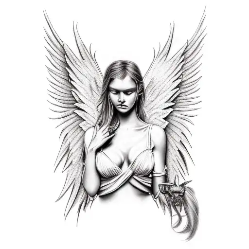 angel fighting against demon tattoo design idea