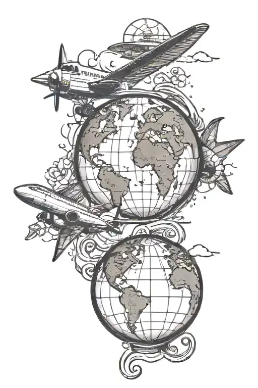 globe, Travel, plane flying tattoo design idea