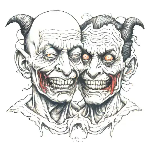 siamese twin head sewn creepy franckenstein monster tattoo design idea