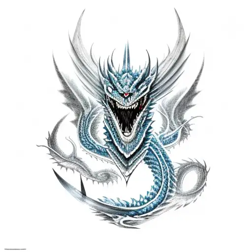 black and blue nordic full dragon with an ax tattoo design idea