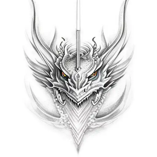 feminine black and blue nordic dragon with an ax shoulder piece tattoo design idea