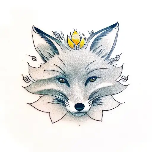 minimalist fox and thistle flower tattoo design idea