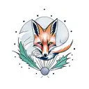 minimalist fox and thistle flower tattoo design idea