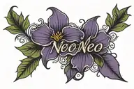 name tattoo, violet flower tattoo design idea