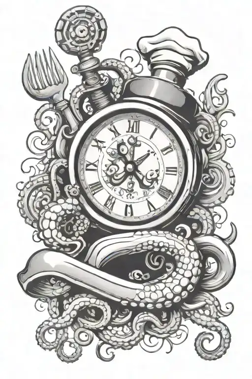 chef knife clock octopus chef kitchen tattoo design idea