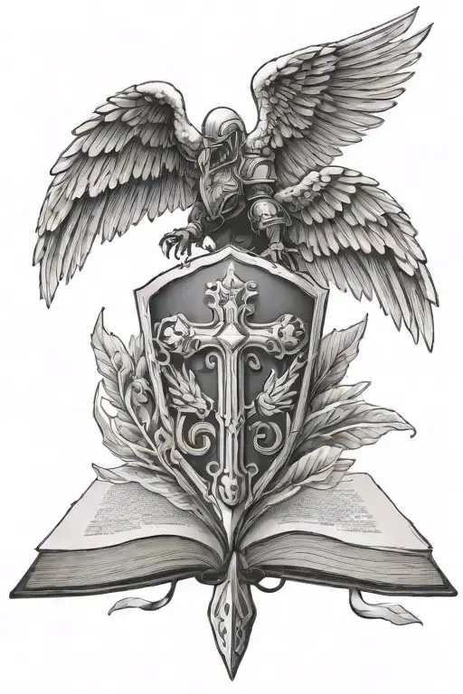 Paladin book and wings tattoo design idea