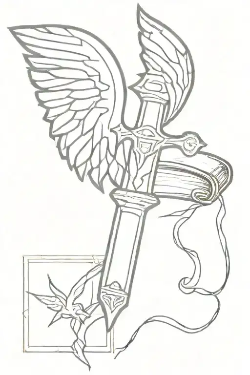 Paladin hammer, book and wings  tattoo design idea