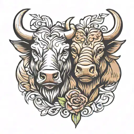 bull and bear head tattoo design idea