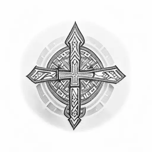 A blackwork tattoo featuring a Polynesian-inspired cross adorned with intricate tribal patterns, merging the client's favorite symbol with their passion for Polynesian art tattoo design idea