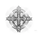 A blackwork tattoo featuring a Polynesian-inspired cross adorned with intricate tribal patterns, merging the client's favorite symbol with their passion for Polynesian art tattoo design idea