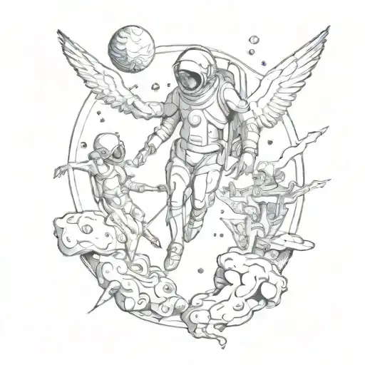 as the painting of the creation of adam with an alien and an astronaut just replace adam and god with them tattoo design idea