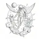 as the painting of the creation of adam with an alien and an astronaut just replace adam and god with them tattoo design idea