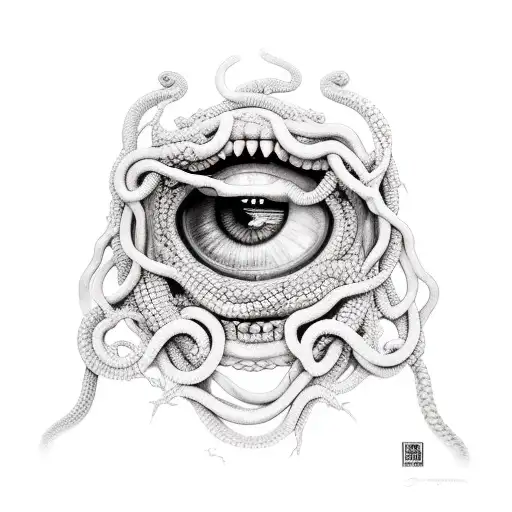 Medusa kind of like screaming with red eyes and her snakes with their mouths open tattoo design idea