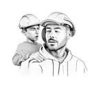 constuction worker dad, son playing soccer, holding hands tattoo design idea