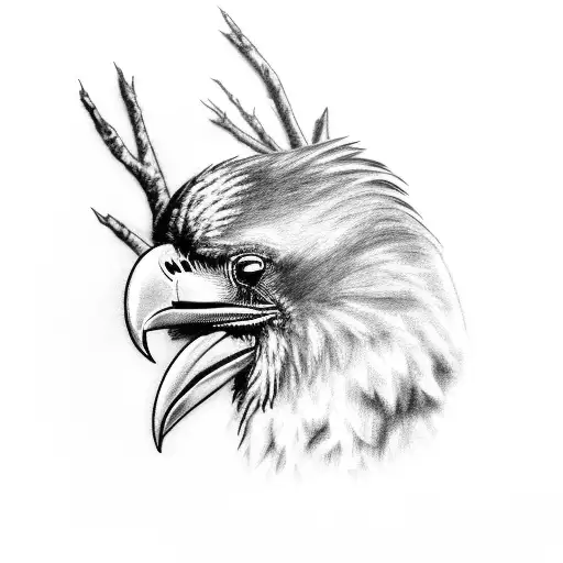 red eye raven watching angry on city buldings tattoo design idea