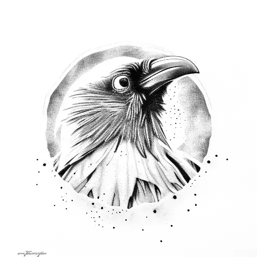 red eye raven watching angry on city buldings tattoo design idea