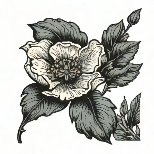 poppy flower, pecan branch tattoo design idea