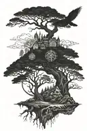 A long difficult road  to the tree of knowledge tattoo design idea