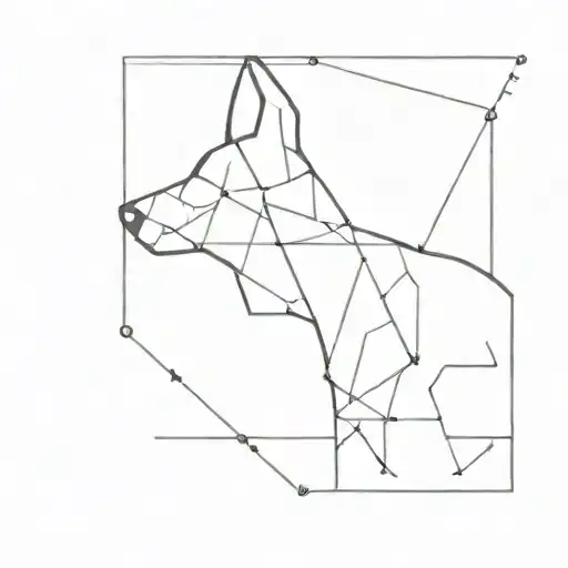 An abstract minimalist tattoo of a dog silhouette with a blueprint background, reflecting your love for dogs and civil engineering tattoo design idea