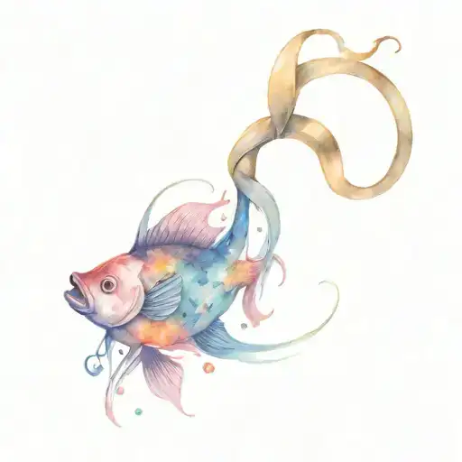 fish and hook intertwined tattoo design idea