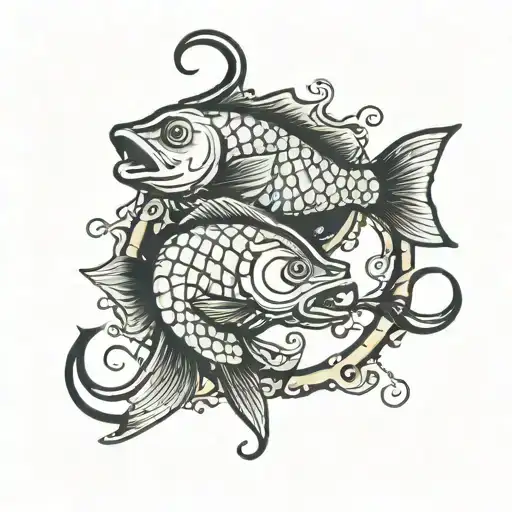 fish and hook intertwined tattoo design idea
