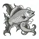 fish and hook intertwined tattoo design idea