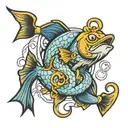 fish and hook intertwined tattoo design idea