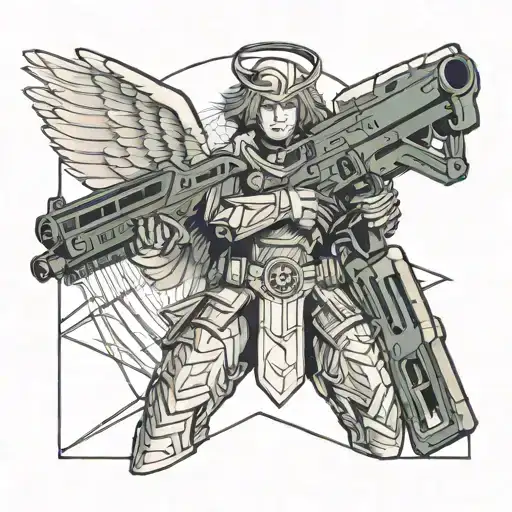 guardian angel holding a machine gun  tattoo design idea