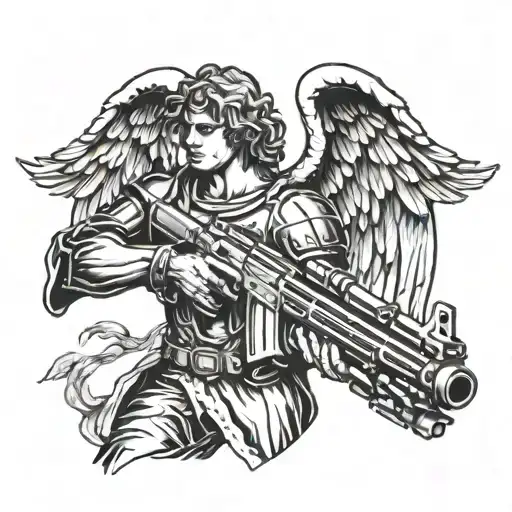 guardian angel holding a machine gun  tattoo design idea