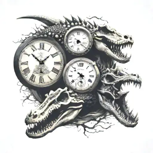 alligator skulls darkness suffering pain clock fading  tattoo design idea