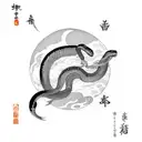 black snake and a white snake circling the moon tattoo design idea