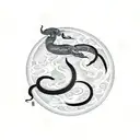 black snake and a white snake circling the moon tattoo design idea