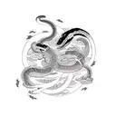 black snake and a white snake circling the moon tattoo design idea