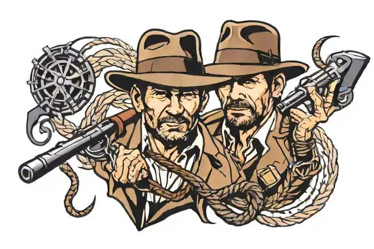 indiana jones hat and whip tattoo design idea