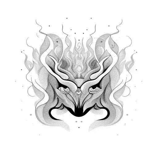A stylized smoke pattern morphing into various animals in a continuous line design tattoo design idea