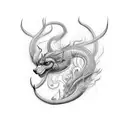 A stylized smoke pattern morphing into various animals in a continuous line design tattoo design idea