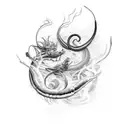 A stylized smoke pattern morphing into various animals in a continuous line design tattoo design idea