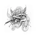 A stylized smoke pattern morphing into various animals in a continuous line design tattoo design idea