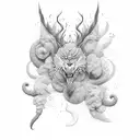 A stylized smoke pattern morphing into various animals in a continuous line design tattoo design idea