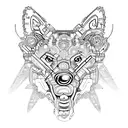 Intricate honey badger design made of interconnected silver coin gears tattoo design idea