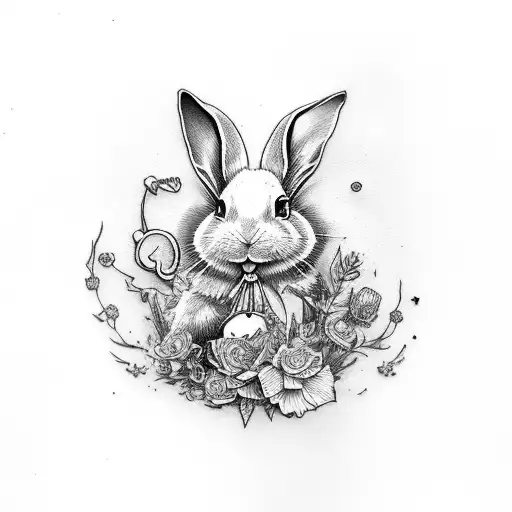 white rabbit alice tattoo design idea