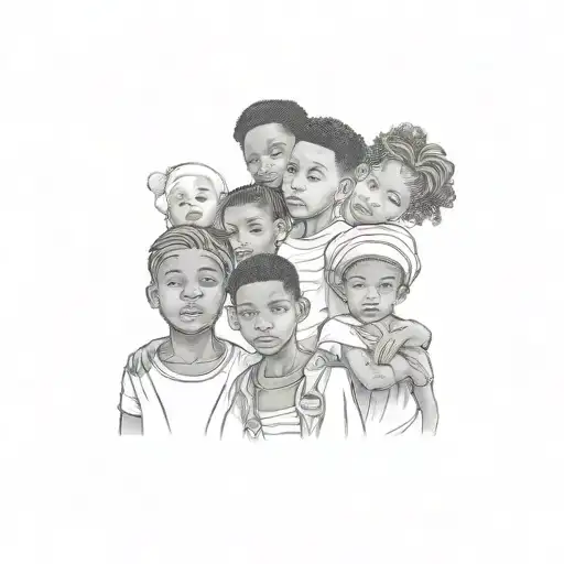 5 siblings 3 boys 2 girls black chicago strong beautiful together unified family tattoo design idea